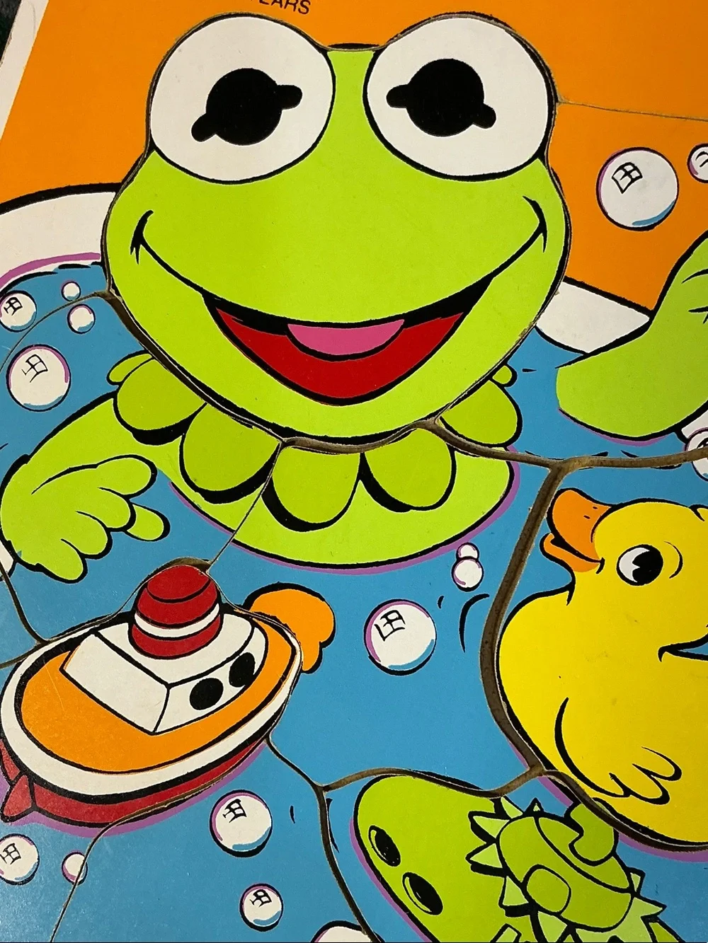 Vintage 1993 Playskool Wooden Puzzle Baby Kermit Bath Time 8 Piece Toy 265-2